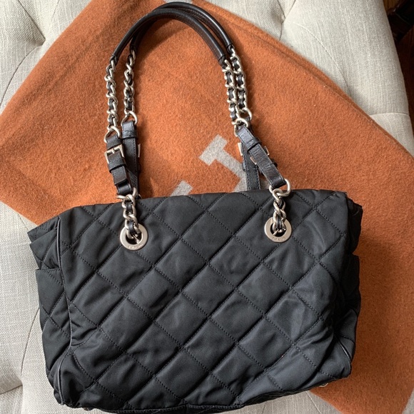 prada black handbag silver hardware